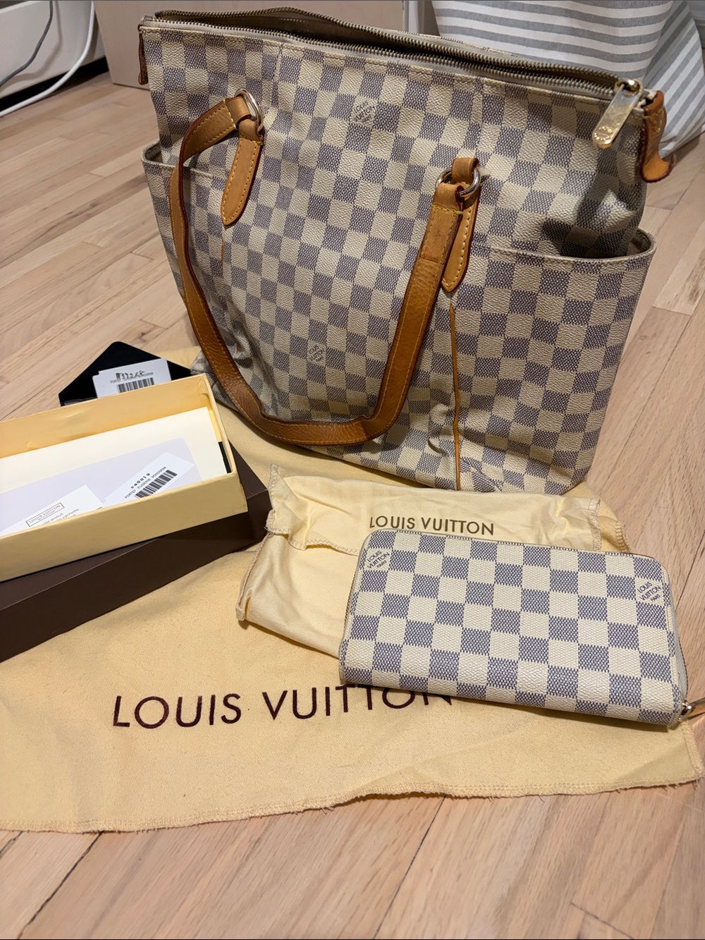Monogram Inspired Canvas Tote and wallet set in Beige
